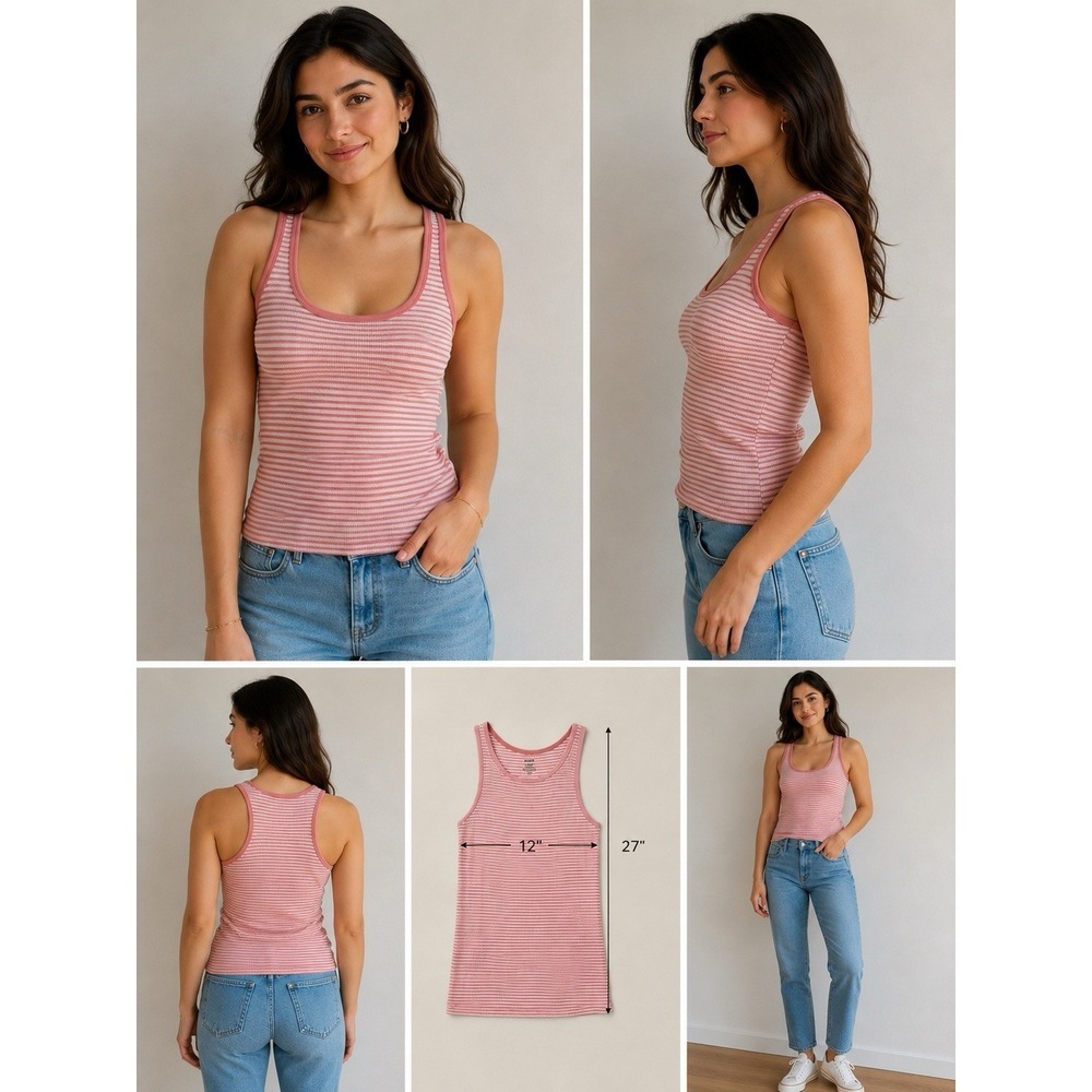 J.Crew Ribbed Stripe Tank Top Pink White Sleeveless Racerback Size S Y2K Coastal